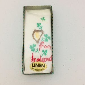Irish Linen Handkerchief Harp Shamrocks Made in Ireland